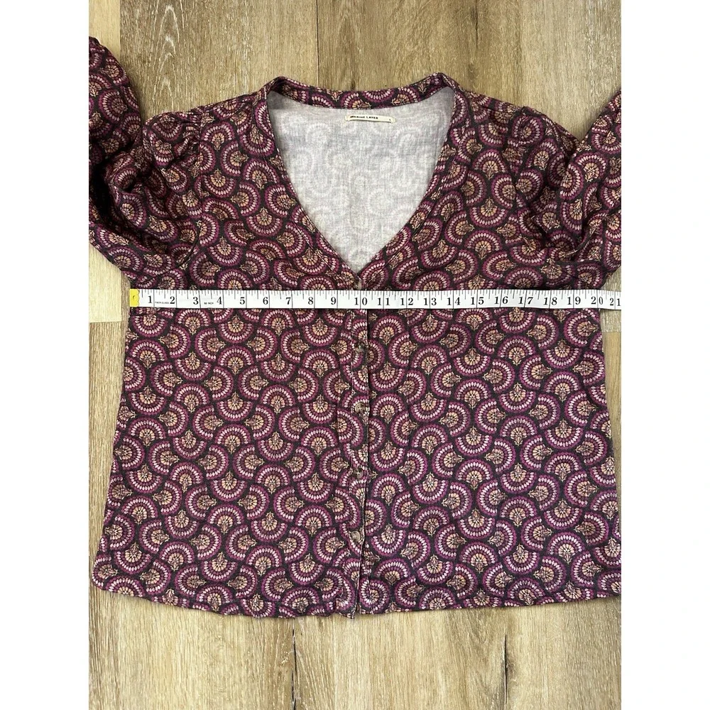 Marine Layer Cotton Button Front Blouse Large Boho Artisan Print - Picture 5 of 7